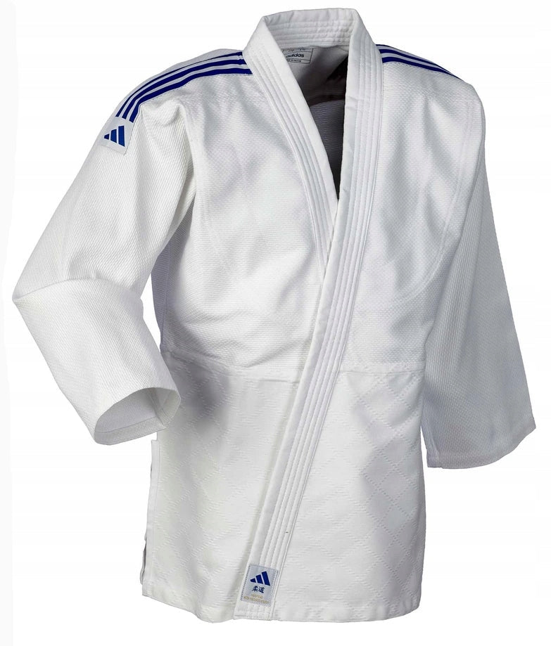 Adidas JU Kimono mit blauen Streifen Club 350 g, weiß