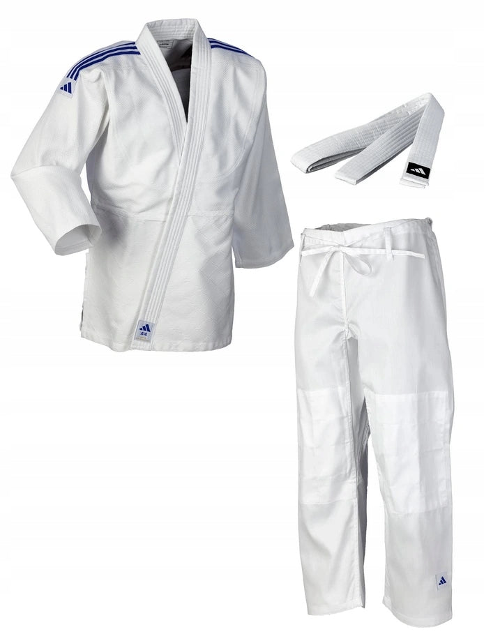 Adidas JU Kimono mit blauen Streifen Club 350 g, weiß
