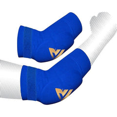 RDX gepolsterter Ellenbogenschutz für Muay-Thai- und MMA-Training, blau-gold